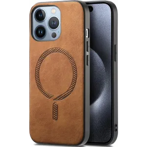 Phonesta Retro Vegan Leather MagSafe Back Cover hoesje voor Apple iPhone 16 Pro - Bruin