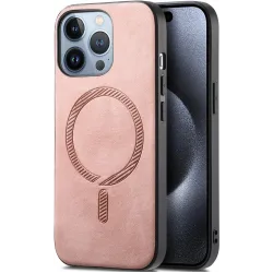 Phonesta Retro Vegan Leather MagSafe Back Cover hoesje voor Apple iPhone 16 Pro - Roze
