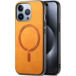 Phonesta Retro Vegan Leather MagSafe Back Cover hoesje voor Apple iPhone 16 Pro Max - Oranje