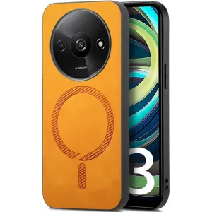 Phonesta Retro Vegan Leather MagSafe Back Cover hoesje voor Xiaomi Redmi A3 - Oranje