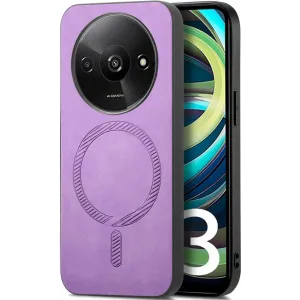 Phonesta Retro Vegan Leather MagSafe Back Cover hoesje voor Xiaomi Redmi A3 - Paars