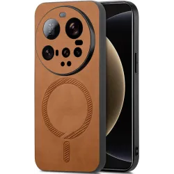 Phonesta Retro Vegan Leather MagSafe Back Cover hoesje voor Xiaomi 15 Ultra - Bruin