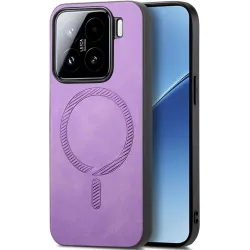 Phonesta Retro Vegan Leather MagSafe Back Cover hoesje voor Xiaomi 15 - Paars