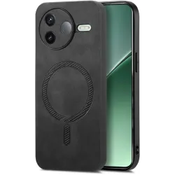 Phonesta Retro Vegan Leather MagSafe Back Cover hoesje voor Xiaomi Poco F7 Pro - Zwart