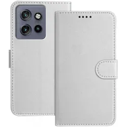 Phonesta Smooth Skin Book Wallet Case hoesje voor Motorola Edge 60 Neo/Edge 50 Neo / ThinkPhone 25 - Zilver