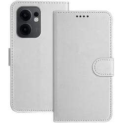Phonesta Smooth Skin Book Wallet Case hoesje voor Oppo Reno13 F 4G/5G / Reno13 FS 5G - Zilver
