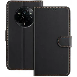 Phonesta Smooth Skin Book Wallet Case hoesje voor Realme 14 Pro - Zwart