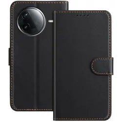 Phonesta Smooth Skin Book Wallet Case hoesje voor Xiaomi Poco F7 Pro/F7 Ultra - Zwart