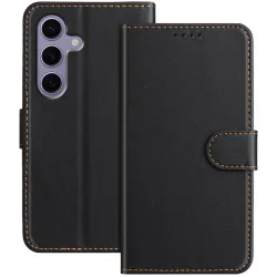 Phonesta Smooth Skin Book Wallet Case hoesje voor Samsung Galaxy S24 FE - Zwart