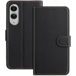 Phonesta Smooth Skin Book Wallet Case hoesje voor Samsung Galaxy S25 Edge - Zwart