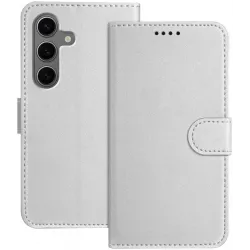 Phonesta Smooth Skin Book Wallet Case hoesje voor Samsung Galaxy S25 Plus/S24 Plus - Zilver