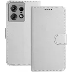 Phonesta Smooth Skin Book Wallet Case hoesje voor Motorola Edge 50 Pro - Zilver