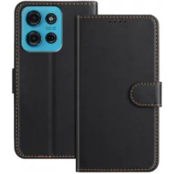 Phonesta Smooth Skin Book Wallet Case hoesje voor Motorola Moto G75 - Zwart