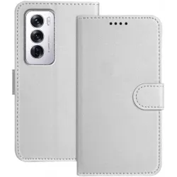 Phonesta Smooth Skin Book Wallet Case hoesje voor Oppo Reno12 - Zilver