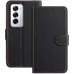 Phonesta Smooth Skin Book Wallet Case hoesje voor Oppo Reno12 - Zwart
