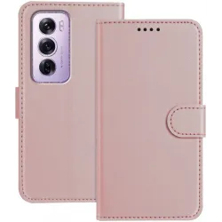 Phonesta Smooth Skin Book Wallet Case hoesje voor Oppo Reno12 Pro - Roségoud