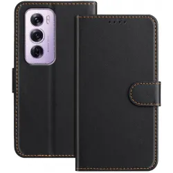 Phonesta Smooth Skin Book Wallet Case hoesje voor Oppo Reno12 Pro - Zwart