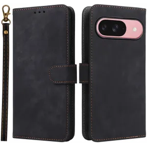 Phonesta Vintage Skin Book Wallet Case hoesje voor Google Pixel 9 / 9 Pro - Zwart