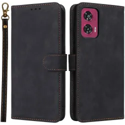 Phonesta Vintage Skin Book Wallet Case hoesje voor Motorola Edge 50 Fusion - Zwart