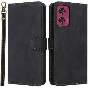 Phonesta Vintage Skin Book Wallet Case hoesje voor Motorola Edge 50 Fusion - Zwart