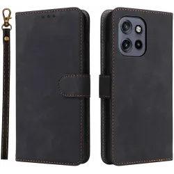 Phonesta Vintage Skin Book Wallet Case hoesje voor Motorola Edge 60 Neo/Edge 50 Neo / ThinkPhone 25 - Zwart