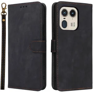 Phonesta Vintage Skin Book Wallet Case hoesje voor Motorola Edge 50 Ultra - Zwart