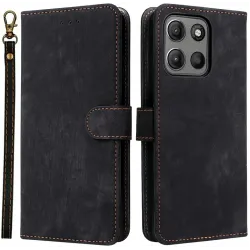 Phonesta Vintage Skin Book Wallet Case hoesje voor Motorola Moto G17/G17 Power/G15/G15 Power - Zwart