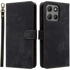 Phonesta Vintage Skin Book Wallet Case hoesje voor Motorola Moto G17/G17 Power/G15/G15 Power - Zwart