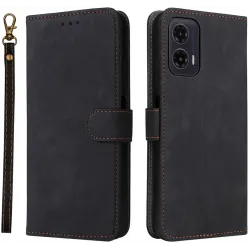 Phonesta Vintage Skin Book Wallet Case hoesje voor Motorola Moto G35 - Zwart