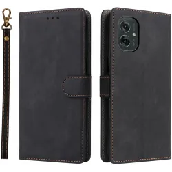 Phonesta Vintage Skin Book Wallet Case hoesje voor Motorola Moto G55 - Zwart