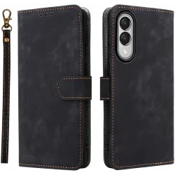 Phonesta Vintage Skin Book Wallet Case hoesje voor Samsung Galaxy S25 Edge - Zwart