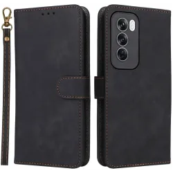 Phonesta Vintage Skin Book Wallet Case hoesje voor Oppo Reno12 Pro - Zwart