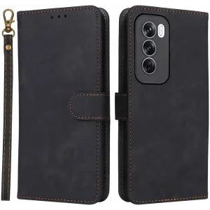 Phonesta Vintage Skin Book Wallet Case hoesje voor Oppo Reno12 Pro - Zwart