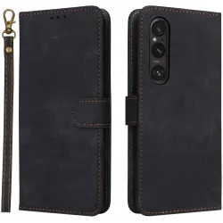 Phonesta Vintage Skin Book Wallet Case hoesje voor Sony Xperia 1 VI - Zwart