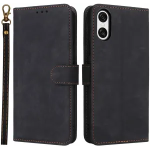 Phonesta Vintage Skin Book Wallet Case hoesje voor Sony Xperia 10 VI - Zwart
