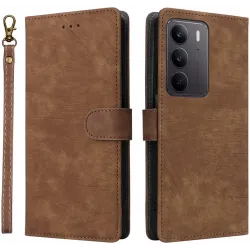 Phonesta Vintage Skin Book Wallet Case hoesje voor Realme 14x / C75 - Bruin
