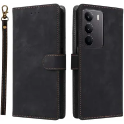 Phonesta Vintage Skin Book Wallet Case hoesje voor Realme 14x / C75 - Zwart