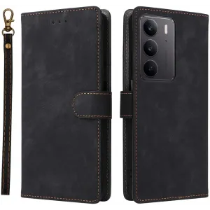 Phonesta Vintage Skin Book Wallet Case hoesje voor Realme 14x / C75 - Zwart