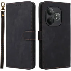Phonesta Vintage Skin Book Wallet Case hoesje voor Realme GT 6 - Zwart