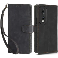 Phonesta Vintage Skin Book Wallet Case hoesje voor HONOR 90 - Zwart