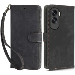 Phonesta Vintage Skin Book Wallet Case hoesje voor HONOR 90 Lite - Zwart