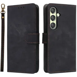 Phonesta Vintage Skin Book Wallet Case hoesje voor Samsung Galaxy S25 Plus - Zwart