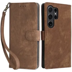 Phonesta Vintage Skin Book Wallet Case hoesje voor Samsung Galaxy S24 Ultra - Bruin