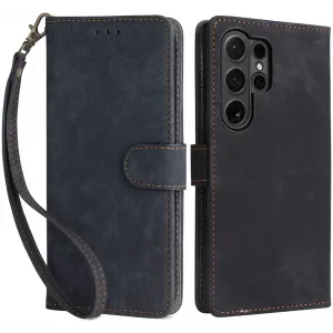 Phonesta Vintage Skin Book Wallet Case hoesje voor Samsung Galaxy S24 Ultra - Zwart