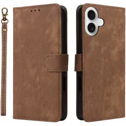 Phonesta Vintage Skin Book Wallet Case hoesje voor Apple iPhone 16 - Bruin