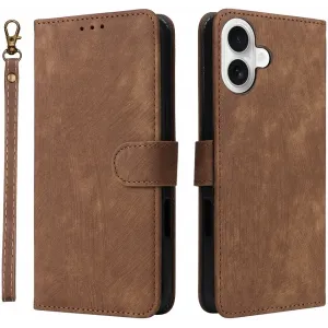 Phonesta Vintage Skin Book Wallet Case hoesje voor Apple iPhone 16 - Bruin