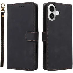Phonesta Vintage Skin Book Wallet Case hoesje voor Apple iPhone 16 - Zwart