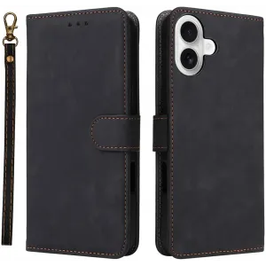 Phonesta Vintage Skin Book Wallet Case hoesje voor Apple iPhone 16 Plus - Zwart