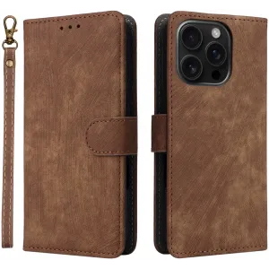 Phonesta Vintage Skin Book Wallet Case hoesje voor Apple iPhone 16 Pro - Bruin
