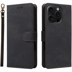 Phonesta Vintage Skin Book Wallet Case hoesje voor Apple iPhone 16 Pro Max - Zwart